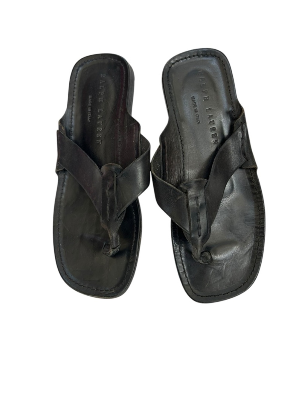 Ralph Lauren collection Italy Black Leather Thong Sandals for Men 9 1/2 10.5 lon